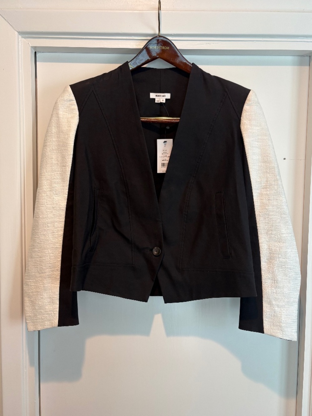 NWT Helmut Lang Era Suiting Colorblock Cropped Blazer Jacket Black White 6